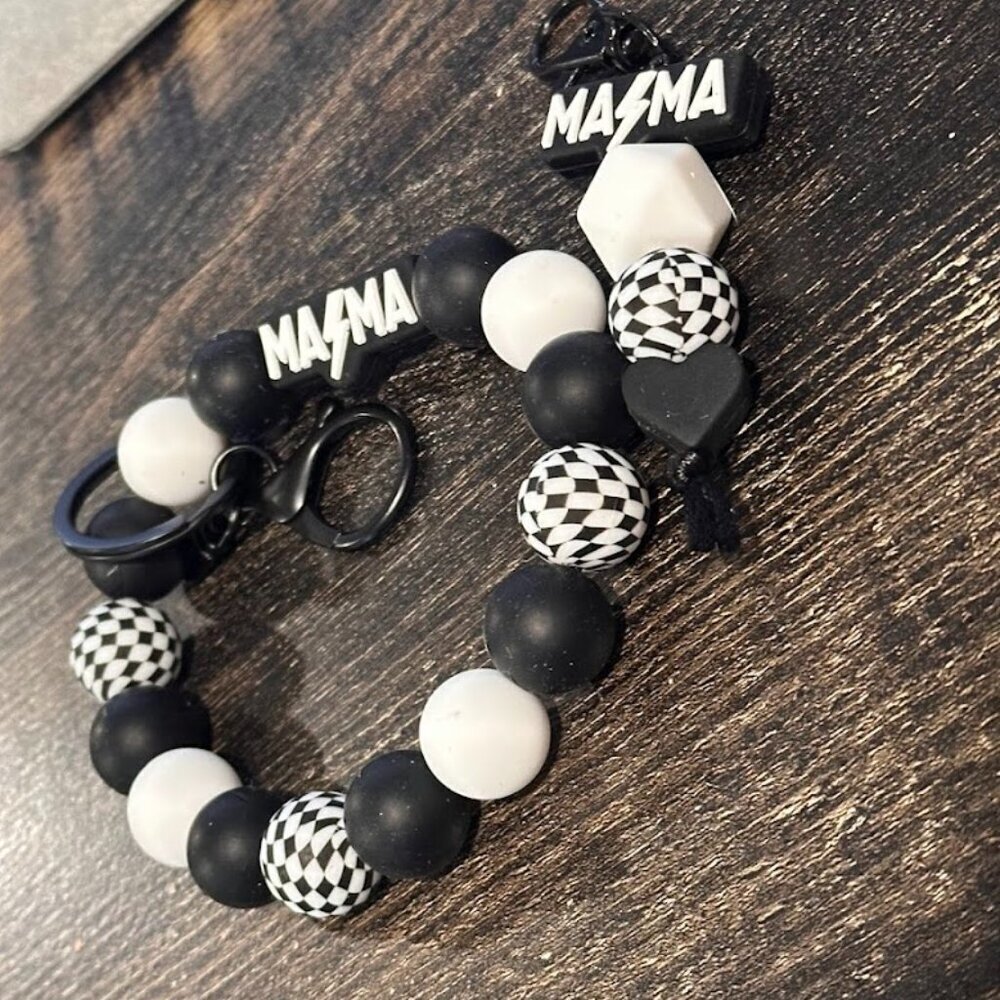 Mama Silicone Beaded Double Strung Keychain Bracelet & Small clip/add on too NWT